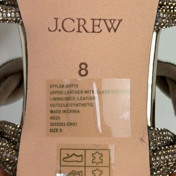 NWT J Crew Zadie Strappy Kitten Heels Sandals Gold Crystal Embellishment Sz 8