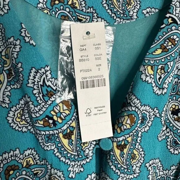 NWT J Crew Drapey Puff Sleeve Midi Dress in Paisley Bunch Blue size 2