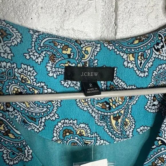 NWT J Crew Drapey Puff Sleeve Midi Dress in Paisley Bunch Blue size 2