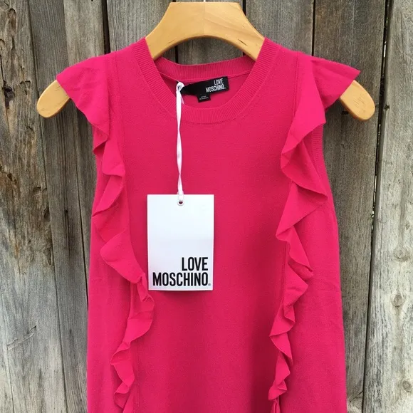 NWT Love Moschino Vestito Ruffle Knit Dress Pink 6
