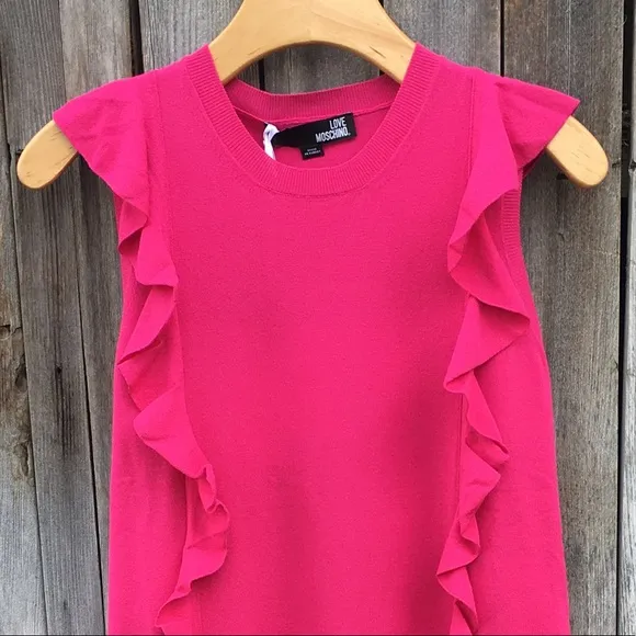 NWT Love Moschino Vestito Ruffle Knit Dress Pink 6
