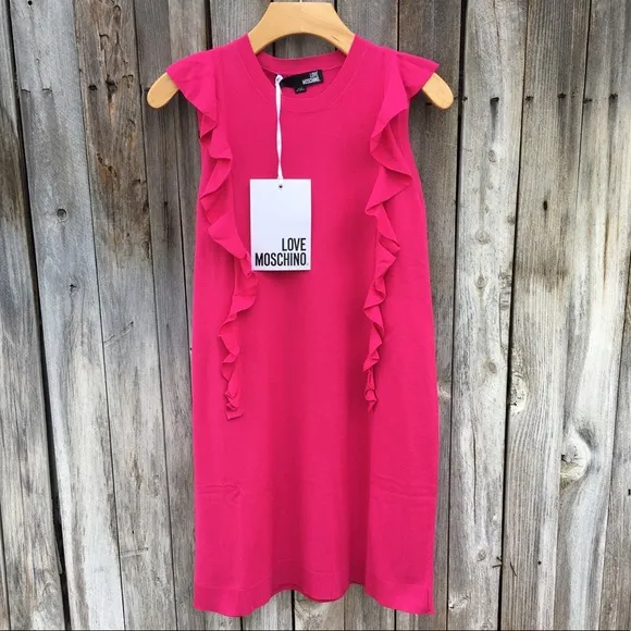 NWT Love Moschino Vestito Ruffle Knit Dress Pink 6