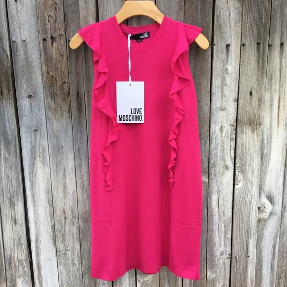 NWT Love Moschino Vestito Ruffle Knit Dress Pink 6