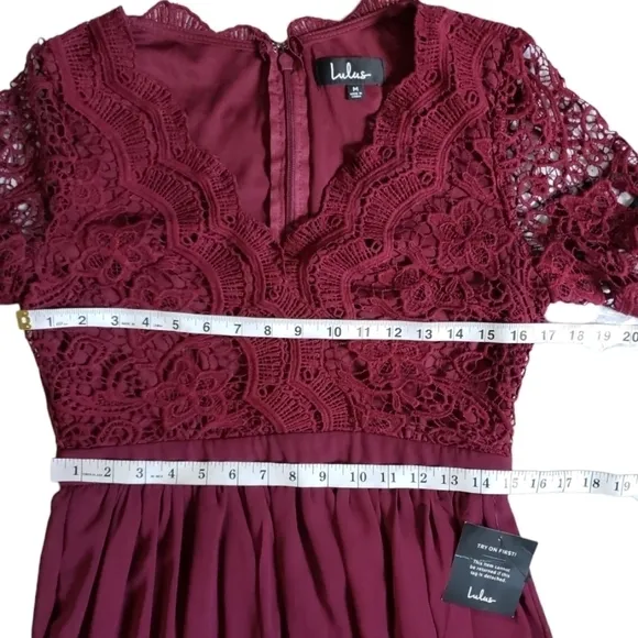 NWT Lulu's Angel In Disguise Burgundy Lace Skater Dress Size M