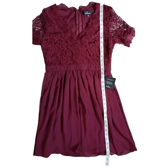 NWT Lulu's Angel In Disguise Burgundy Lace Skater Dress Size M