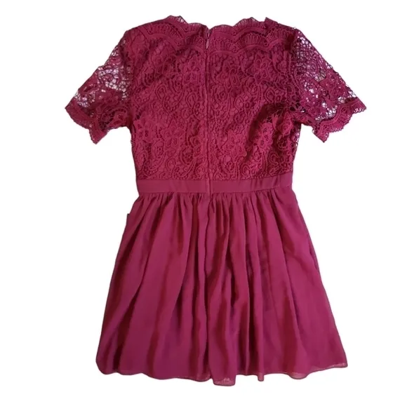 NWT Lulu's Angel In Disguise Burgundy Lace Skater Dress Size M