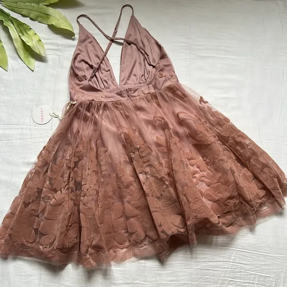 NWT Luxxel Mini Halle Dress With Velvet Floral Detail