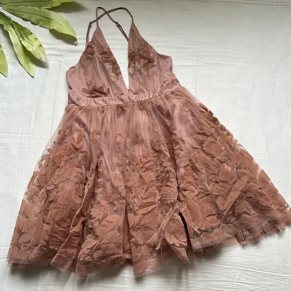 NWT Luxxel Mini Halle Dress With Velvet Floral Detail