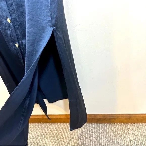 NWT Madewell Satin Button Front Midi Shirtdress Classic Indigo Blue Size 8