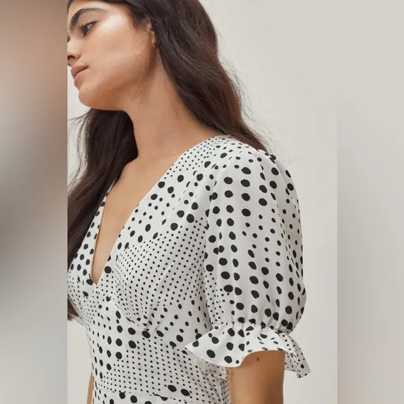 NWT Nasty Gal Mixed Spot Print Fitted Midi Dress