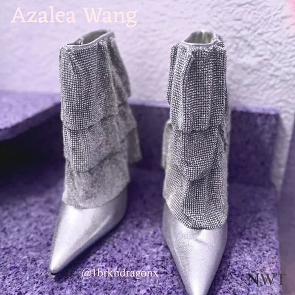 NWT Rhinestone Silver Ruffle Tier Booties Dress Bootie Boots Silver Embellished