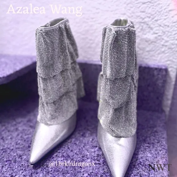 NWT Rhinestone Silver Ruffle Tier Booties Dress Bootie Boots Silver Embellished