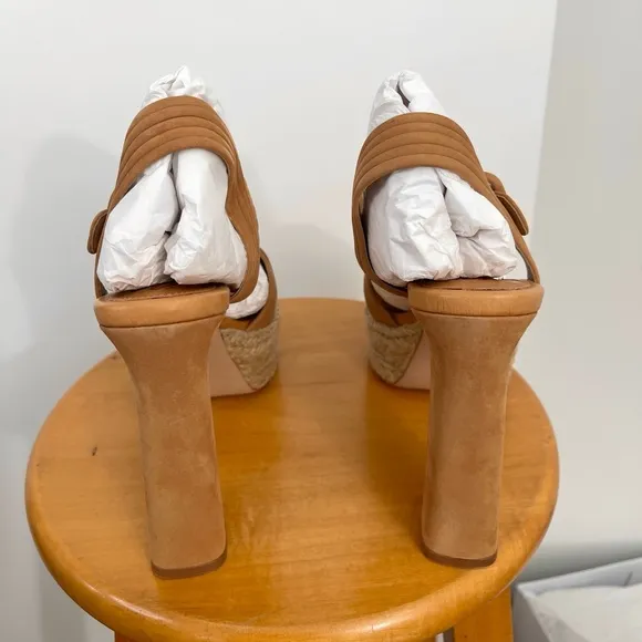 NWT Schutz Blisse Nobuck Leather Platform Sandals Heels Nude Caramel Size 10 B