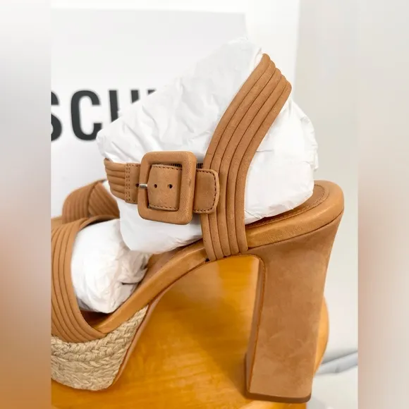 NWT Schutz Blisse Nobuck Leather Platform Sandals Heels Nude Caramel Size 10 B