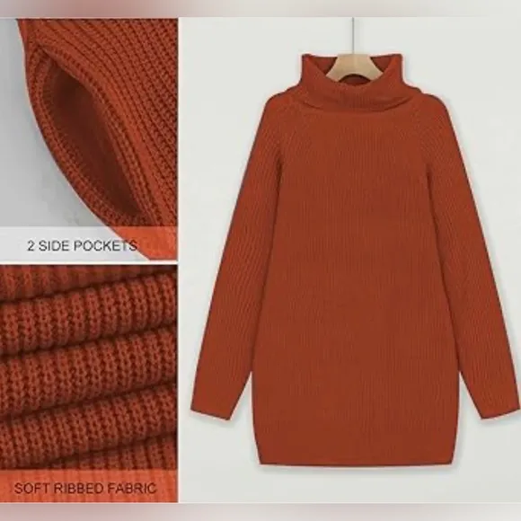 NWT Women's Loose Turtleneck Oversize Long Pullover Sweater Dress
