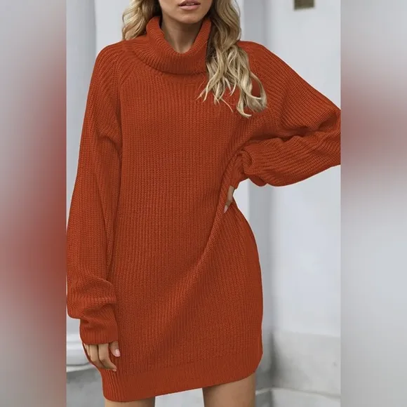 NWT Women's Loose Turtleneck Oversize Long Pullover Sweater Dress