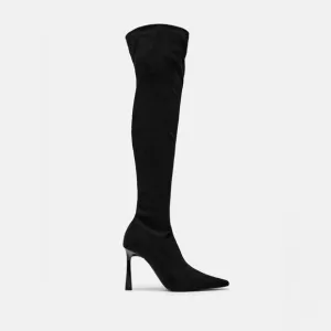 NWT. Zara Black Fabric Over the Knee Heeled Boots. Size 6,5.