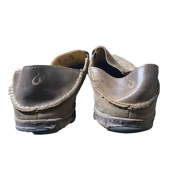 Olukai Moloa Men's Leather Slip On Shoes - Dark Brown Size 12 Men's