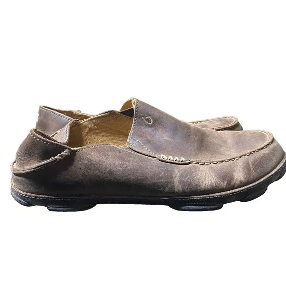 Olukai Moloa Men's Leather Slip On Shoes - Dark Brown Size 12 Men's