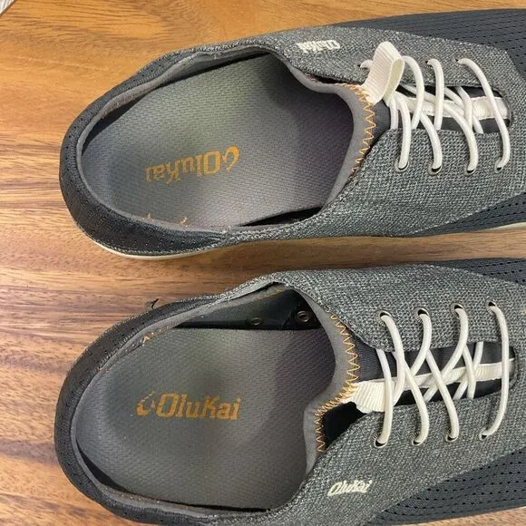 Olukai Men's Size 10 Nohea Moku Shoes Blue Fabric Lace Up Casual Sneaker