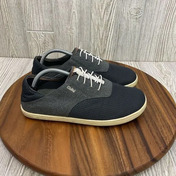 Olukai Men's Size 10 Nohea Moku Shoes Blue Fabric Lace Up Casual Sneaker