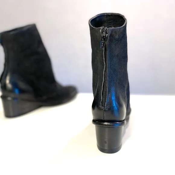 Oooo La, La, Get The Last Conspiracy Marin Wedge Sueded Mat Black Boots Size 38
