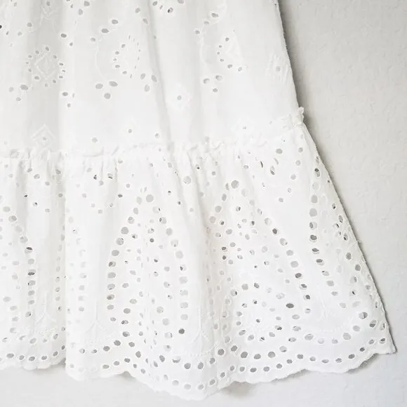 OPT One Pretty Time White Sundays Eyelet Tiered Midi Dress Cotton M Missing Slip