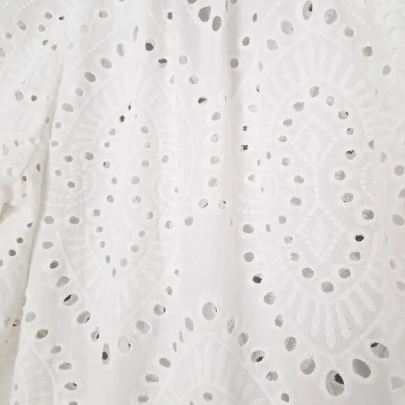 OPT One Pretty Time White Sundays Eyelet Tiered Midi Dress Cotton M Missing Slip
