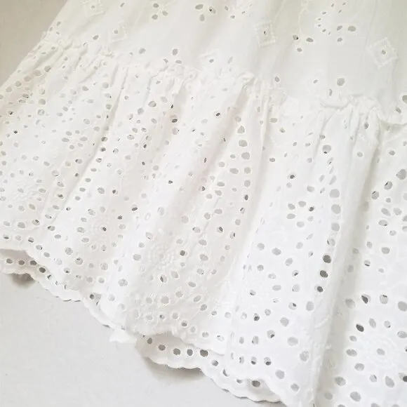 OPT One Pretty Time White Sundays Eyelet Tiered Midi Dress Cotton M Missing Slip