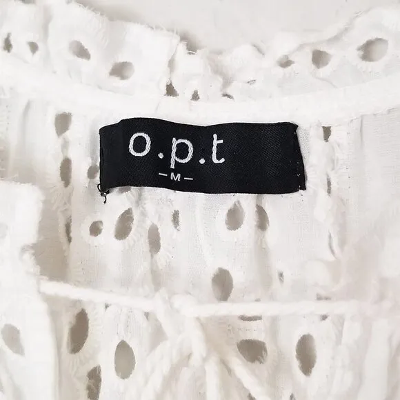 OPT One Pretty Time White Sundays Eyelet Tiered Midi Dress Cotton M Missing Slip
