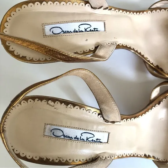 Oscar de la Renta Metallic Bronze Leather Slingback Heeled Sandals Women’s