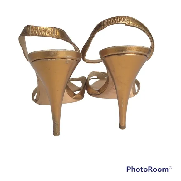 Oscar de la Renta Metallic Bronze Leather Slingback Heeled Sandals Women’s