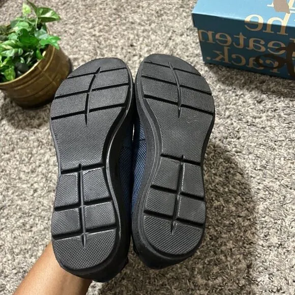 OTBT Scamper Leather Low Wedge Shoes Ankle Strap Size 6.5 M Blue Leather New
