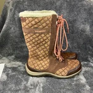 Patagonia Sable Brown Leather Faux Fur Lined Winter Snow Boots Chukka Women 8