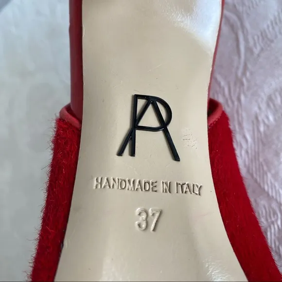 paul andrew red calfhair zip sandals