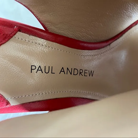 paul andrew red calfhair zip sandals