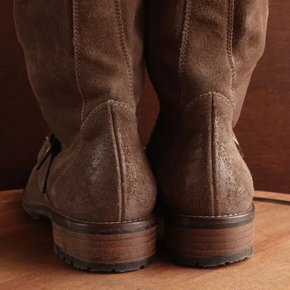 Paul Green Boots Womens SZ UK 3.5 US 6 Brown Suede Side Zip Moto Casual Buckle
