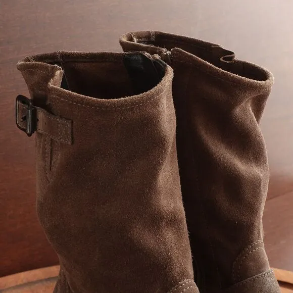 Paul Green Boots Womens SZ UK 3.5 US 6 Brown Suede Side Zip Moto Casual Buckle