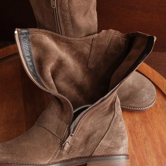 Paul Green Boots Womens SZ UK 3.5 US 6 Brown Suede Side Zip Moto Casual Buckle
