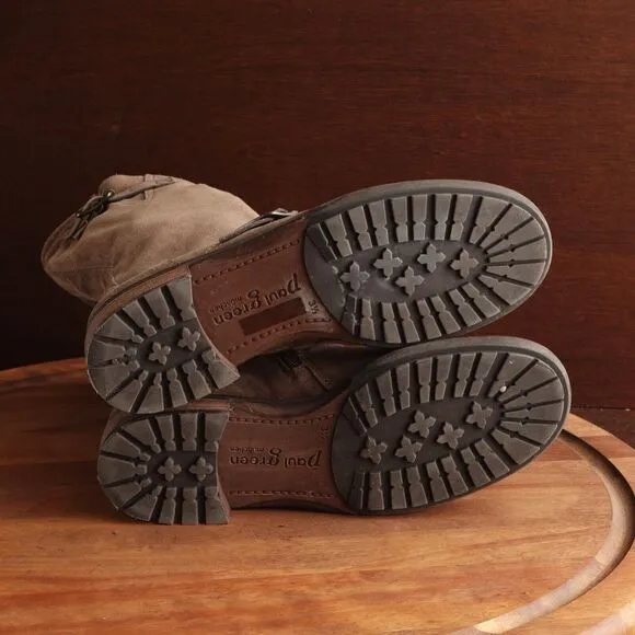Paul Green Boots Womens SZ UK 3.5 US 6 Brown Suede Side Zip Moto Casual Buckle