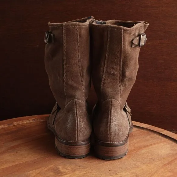 Paul Green Boots Womens SZ UK 3.5 US 6 Brown Suede Side Zip Moto Casual Buckle