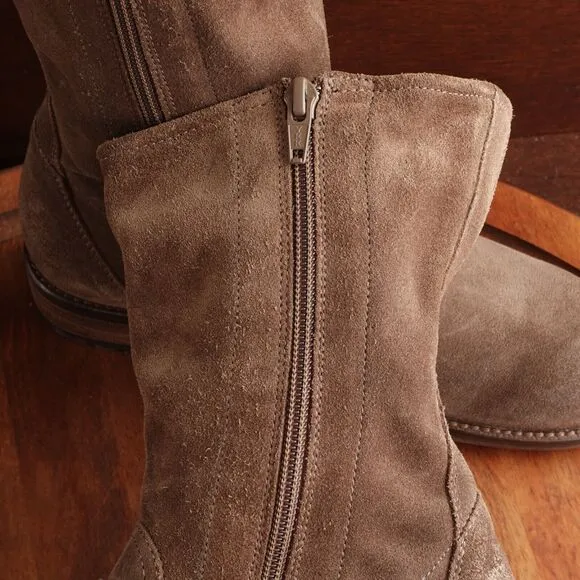 Paul Green Boots Womens SZ UK 3.5 US 6 Brown Suede Side Zip Moto Casual Buckle