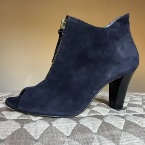 Paul Green Navy Blue Open Toe Sandal Boot w/ Zip Front &amp; Block Heel UK 6 US 8