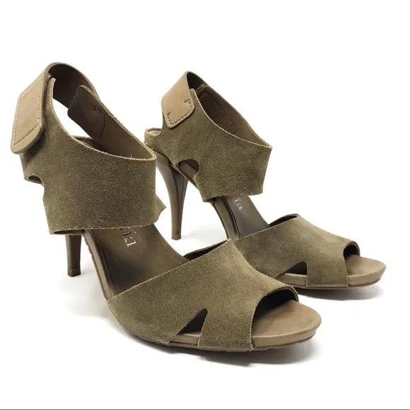 Pedro Garcia Olive Green Suede Sandals Heels 39
