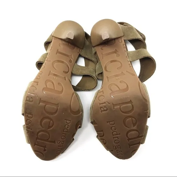 Pedro Garcia Olive Green Suede Sandals Heels 39