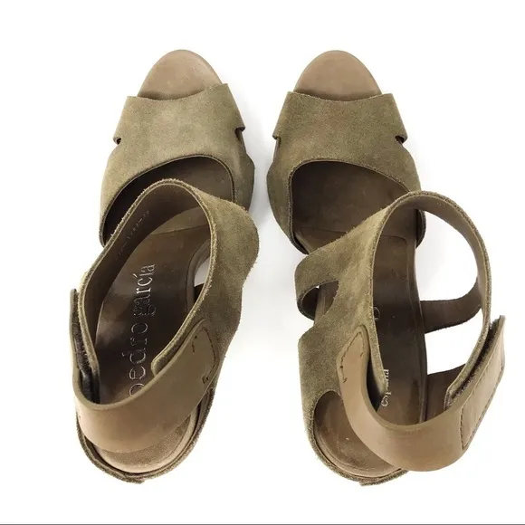 Pedro Garcia Olive Green Suede Sandals Heels 39