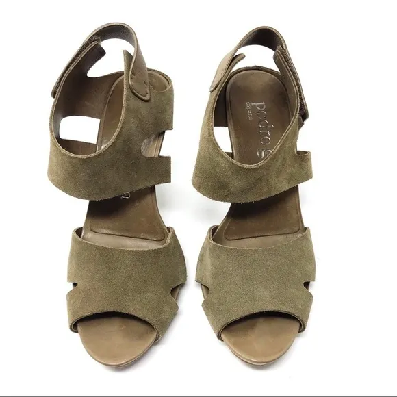Pedro Garcia Olive Green Suede Sandals Heels 39
