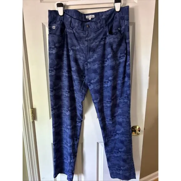 PETER MILLAR Pants Mens 38x32 Blue Camouflage Crown Sport 5-Pocket Golf New