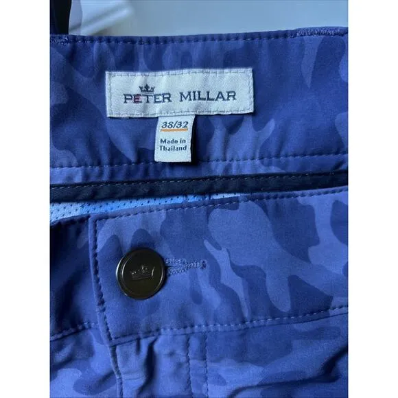 PETER MILLAR Pants Mens 38x32 Blue Camouflage Crown Sport 5-Pocket Golf New