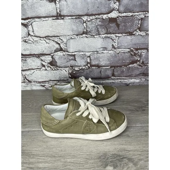 Philippe Model Paris Olive Green Leather Casual Sneakers Junior Sz 31EU/13.5M US